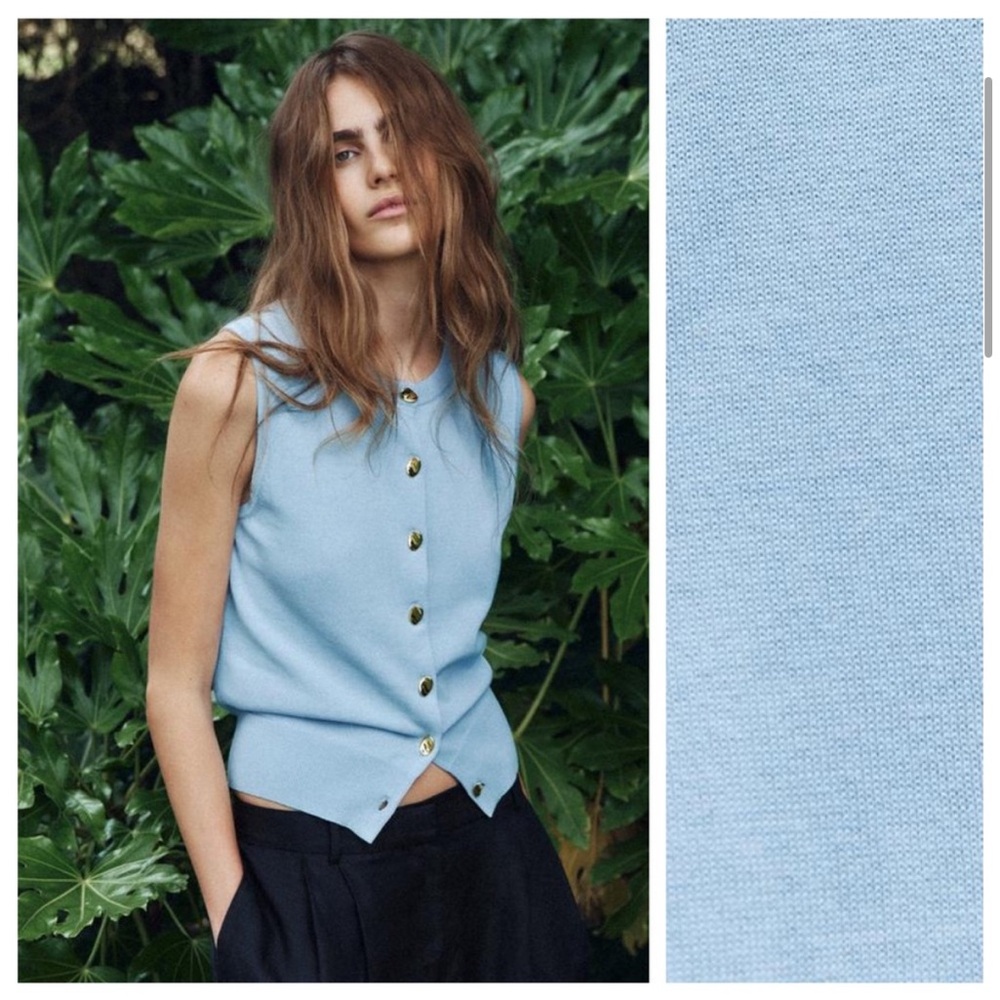 Zara Blue Sleeveless Top with Gold Buttons
